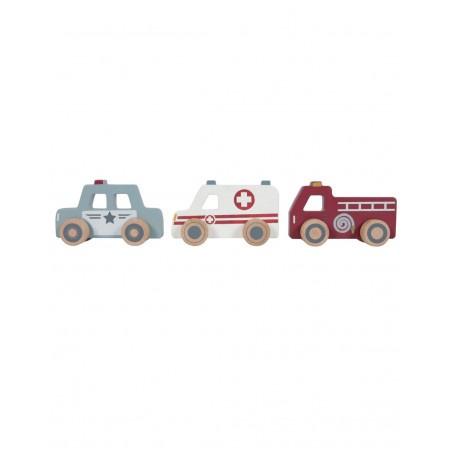 Set 3 véhicules urgences en bois