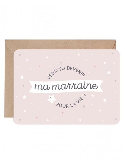 Carte annonce Marraine enveloppe kraft