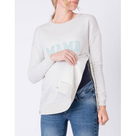 Pull grossesse allaitement gris clair col roulé