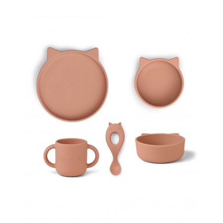 Coffret repas 4 pièces chat rose