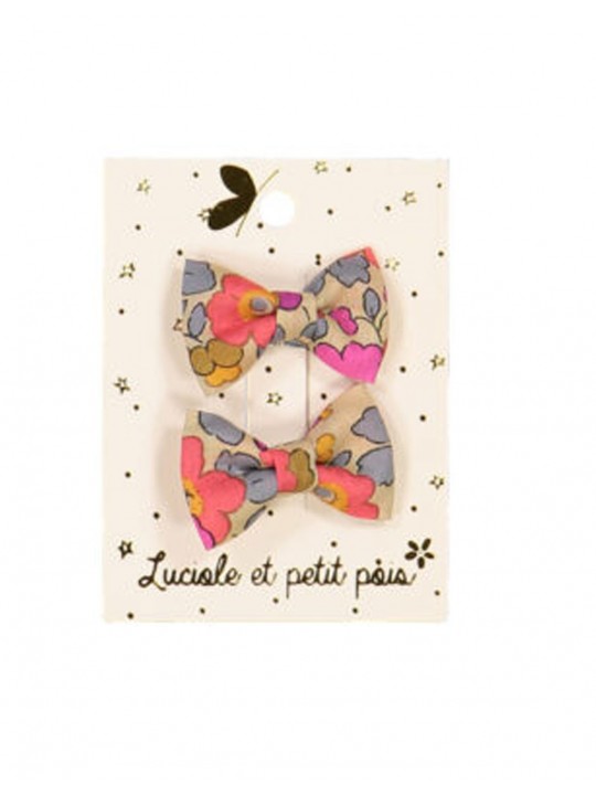 Duo mini barrettes noeud Liberty Betsy fluo Thé