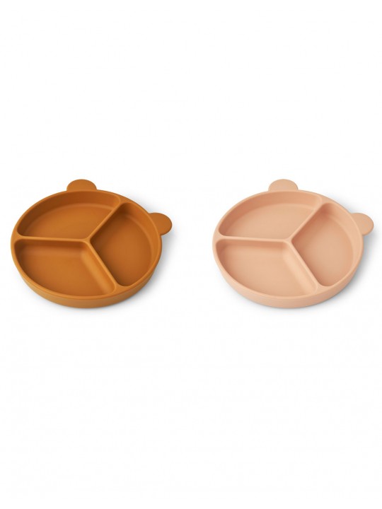 Duo assiettes plates ventouses | Moutarde mix