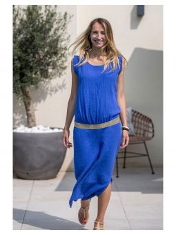 Robe longue grossesse ceinture fantaisie | Bleu Gitane