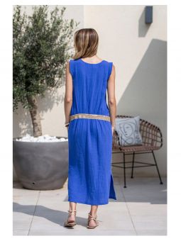 Robe longue grossesse ceinture fantaisie | Bleu Gitane