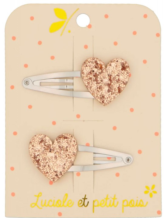 Duo Barrettes Cœurs | Paillette Rose