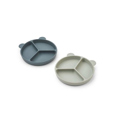 Duo assiettes plates ventouses | Stacy - Dove Blue