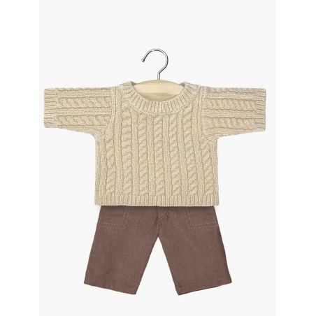 Ensemble poupon | pull maille beige et pantalon châtaigne