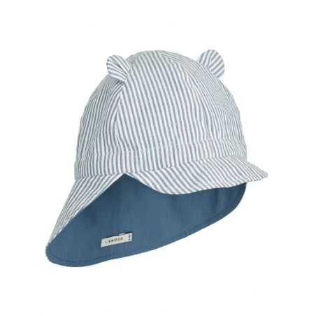 Chapeau bébé Gorm protège cou | Rayures bleu et crème