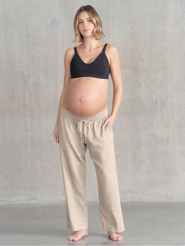Pantalon grossesse lin Elan coloris stone, Séraphine Inelle