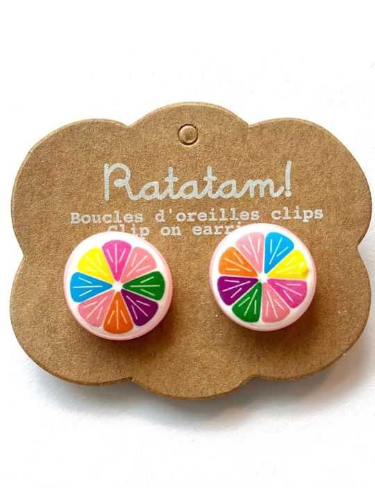 Boucles d'oreilles clips enfant | Pamplemousse