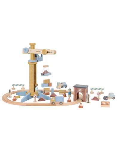 Set grue et chantier construction en bois