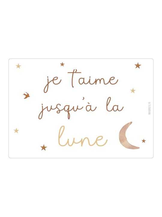 Carte Je t'aime jusqu'à la lune et enveloppe