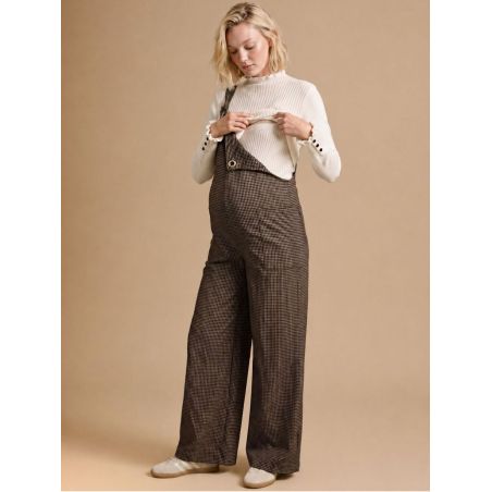 Salopette grossesse allaitement Mae | Vichy beige