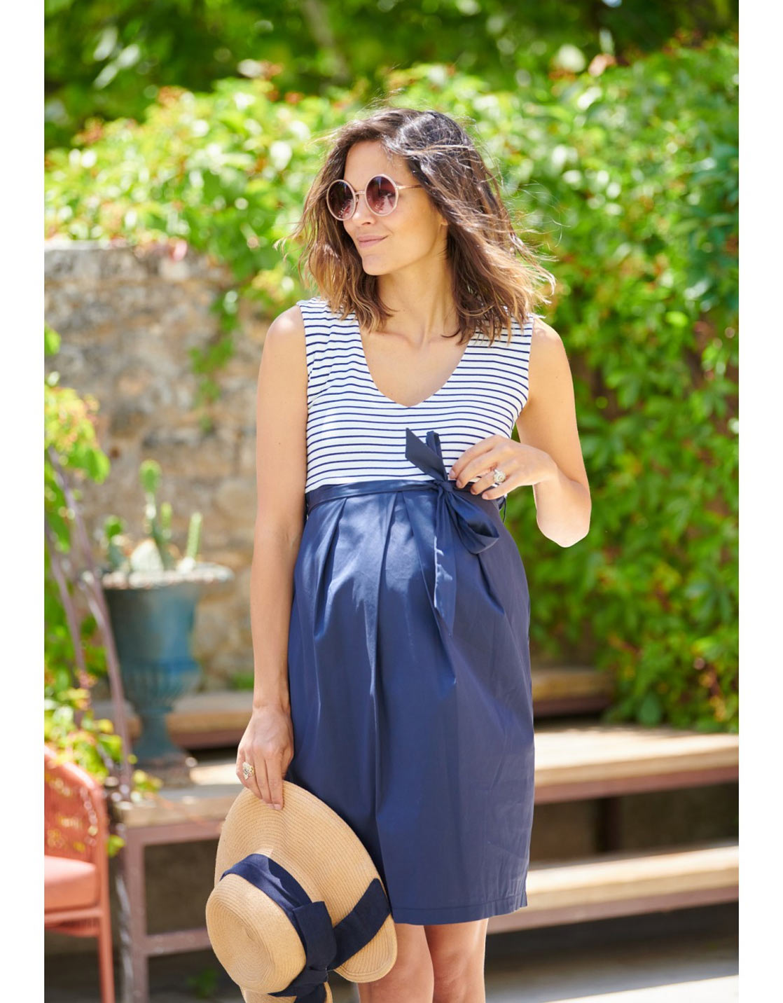 Robe de grossesse bi matiere bleue robes Balloon Inelle